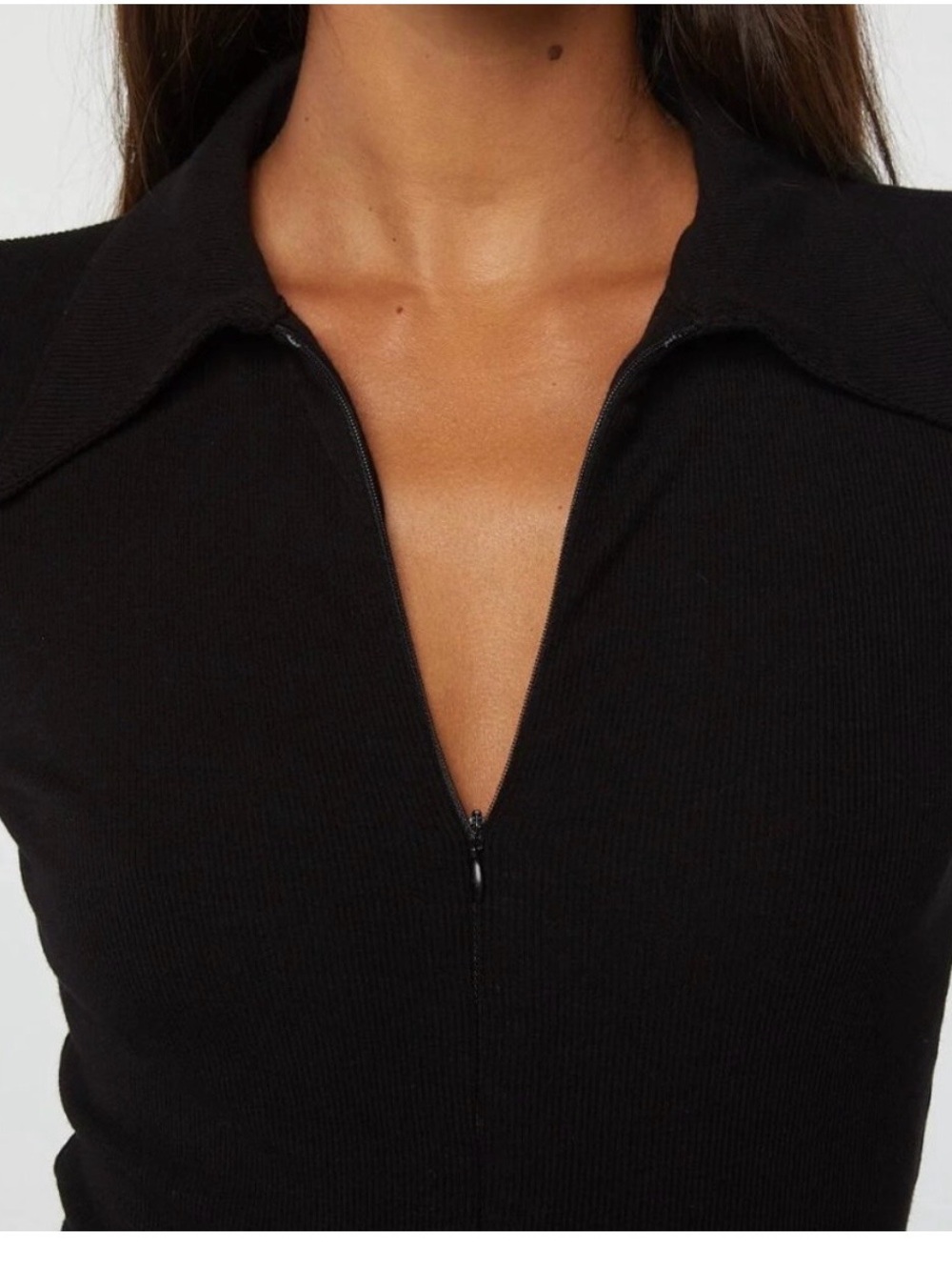 The Line by K Black Zip-Front Collared Bodysuit - Picture 1 of 8